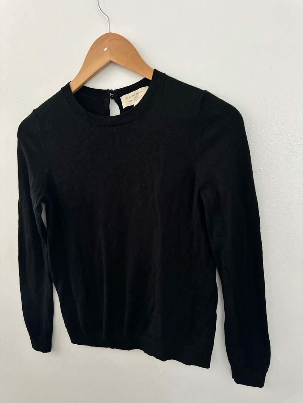 Sezane La Maille Merino  Black Keyhole Back Sweater Size XXS 100% cotton